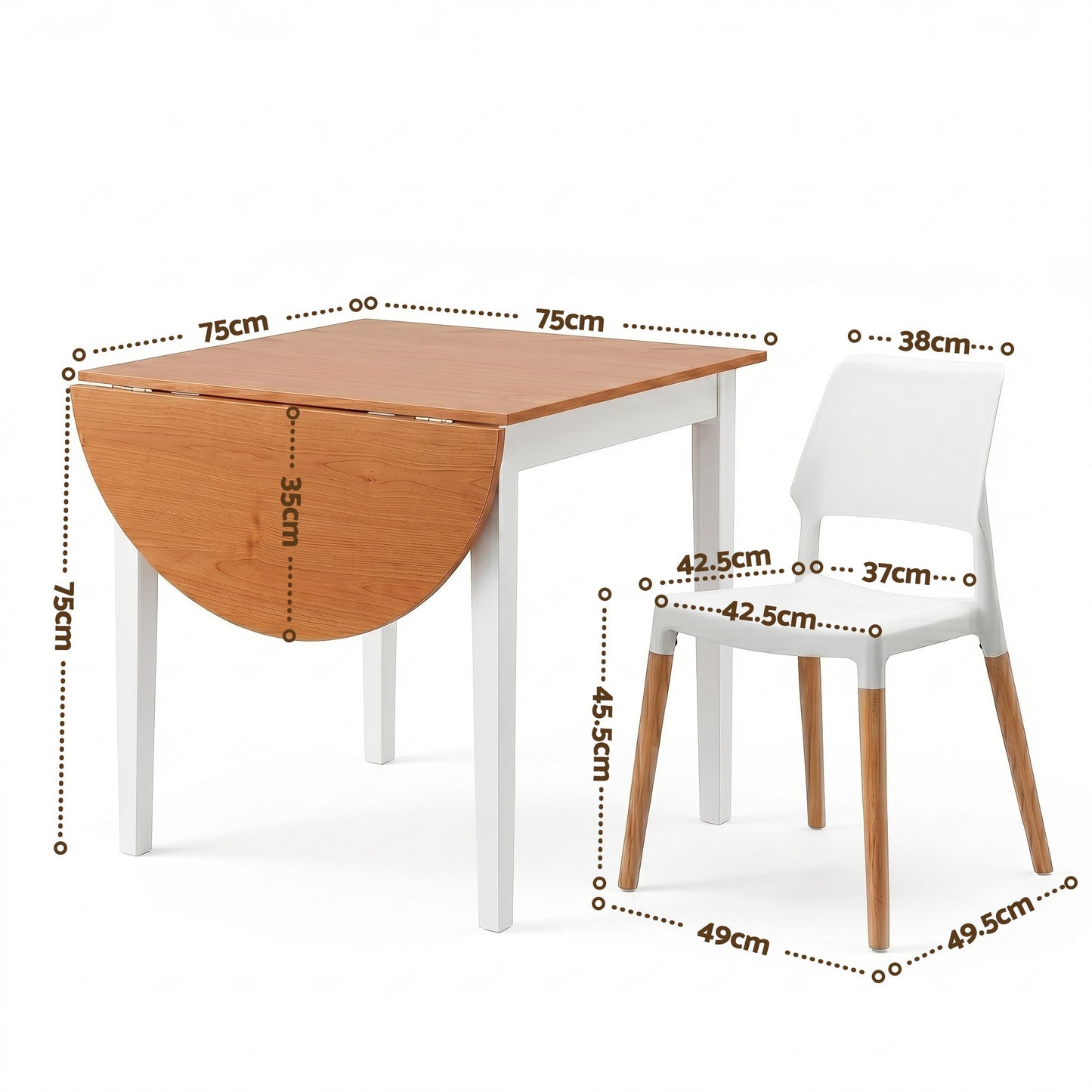 5-Piece Tosca White Dining Table & Chair Set 75-110cm Drop-Leaf Table