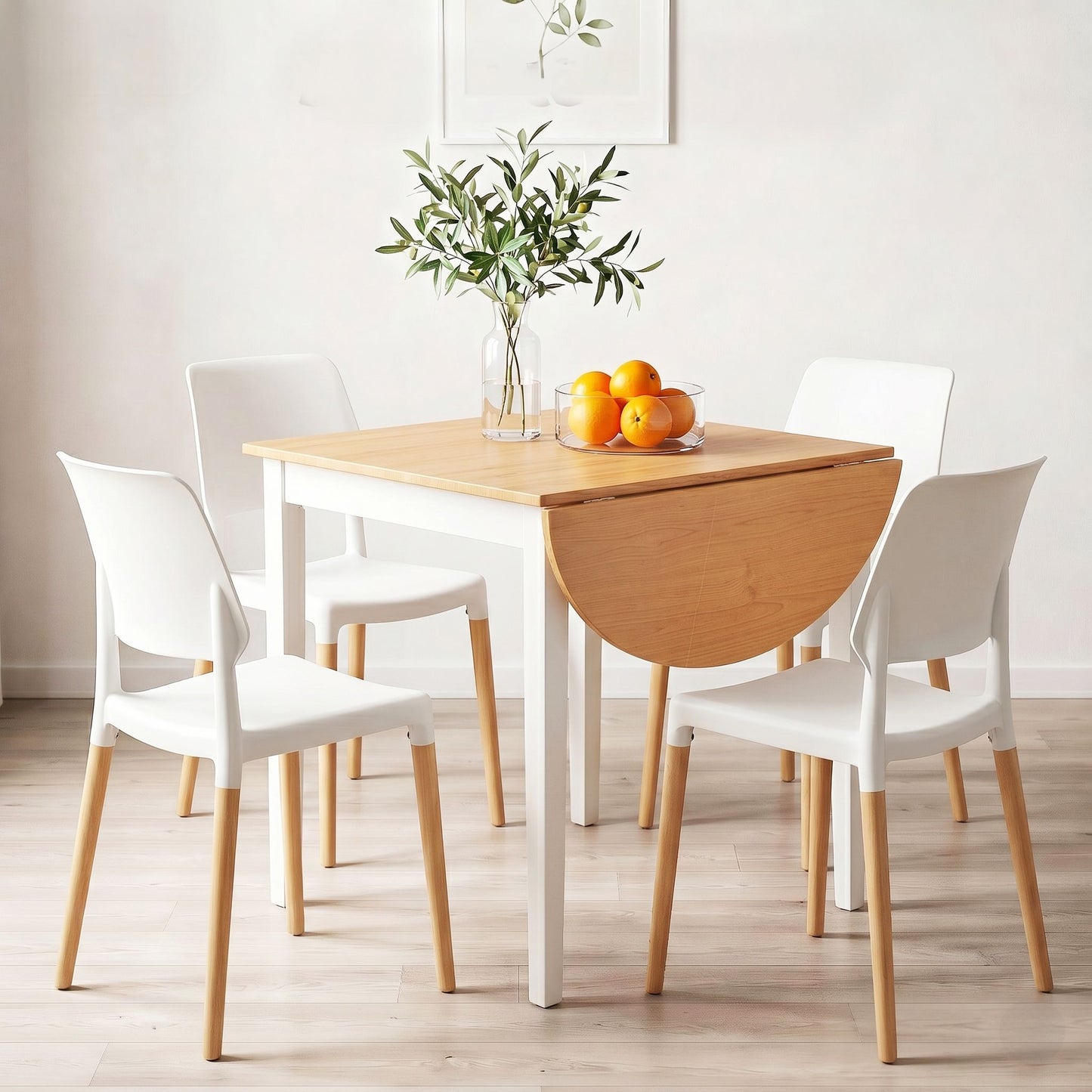 5-Piece Tosca White Dining Table & Chair Set 75-110cm Drop-Leaf Table