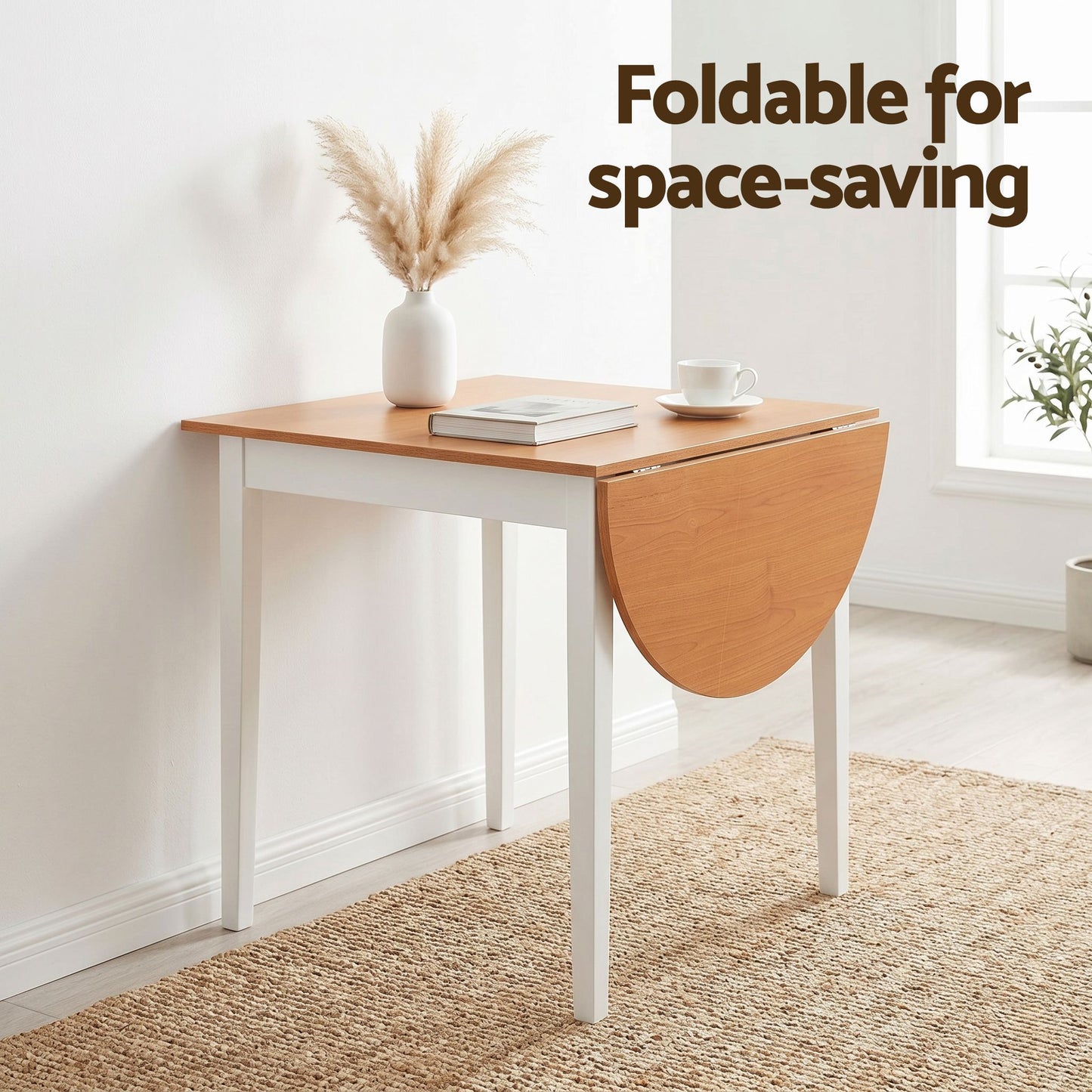 5-Piece Tosca White Dining Table & Chair Set 75-110cm Drop-Leaf Table