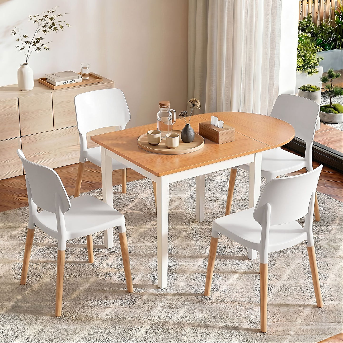 5-Piece Tosca White Dining Table & Chair Set 75-110cm Drop-Leaf Table