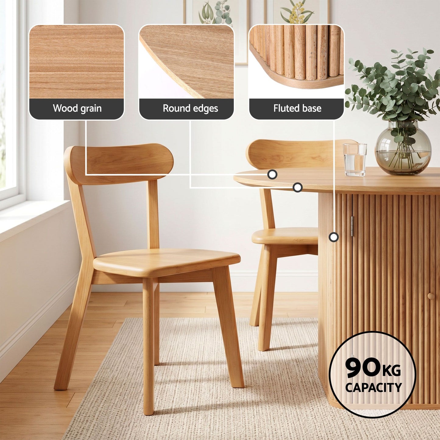 5-Piece Olivo Natural Dining Table & Chair Set Timber