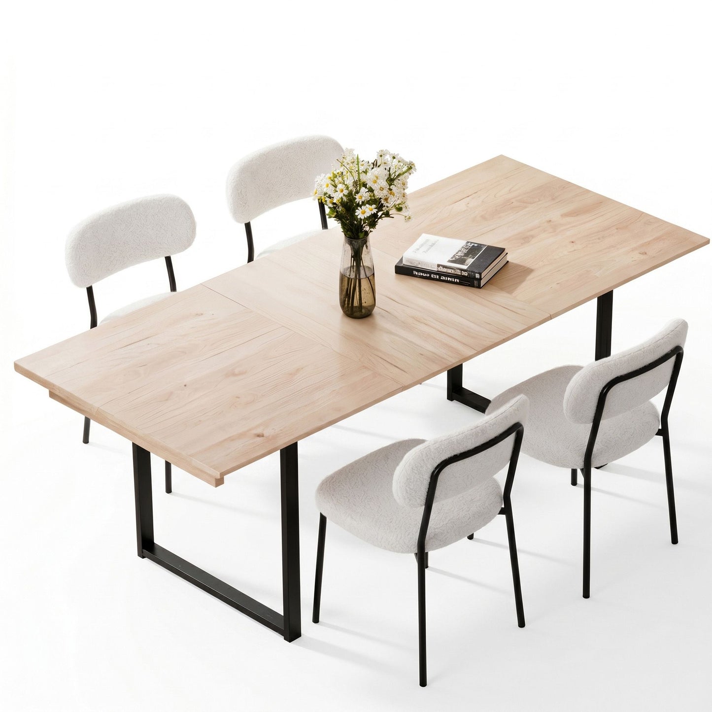 5-Piece Breno White Dining Table & Chair Set 200cm Extendable Table Sherpa