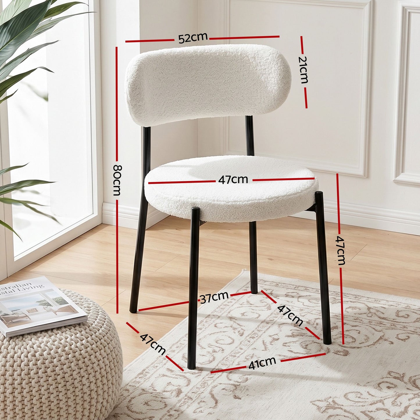 5-Piece Breno White Dining Table & Chair Set 200cm Extendable Table Sherpa
