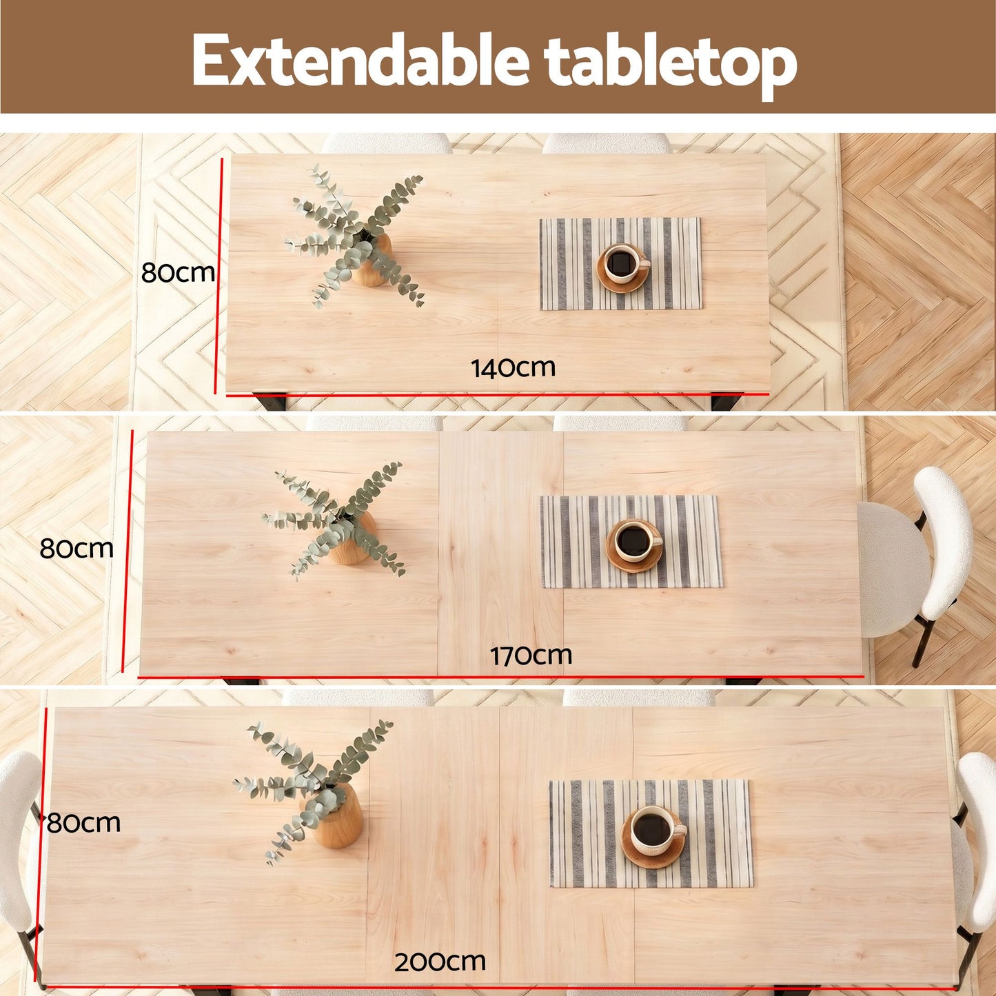 5-Piece Breno White Dining Table & Chair Set 200cm Extendable Table Sherpa