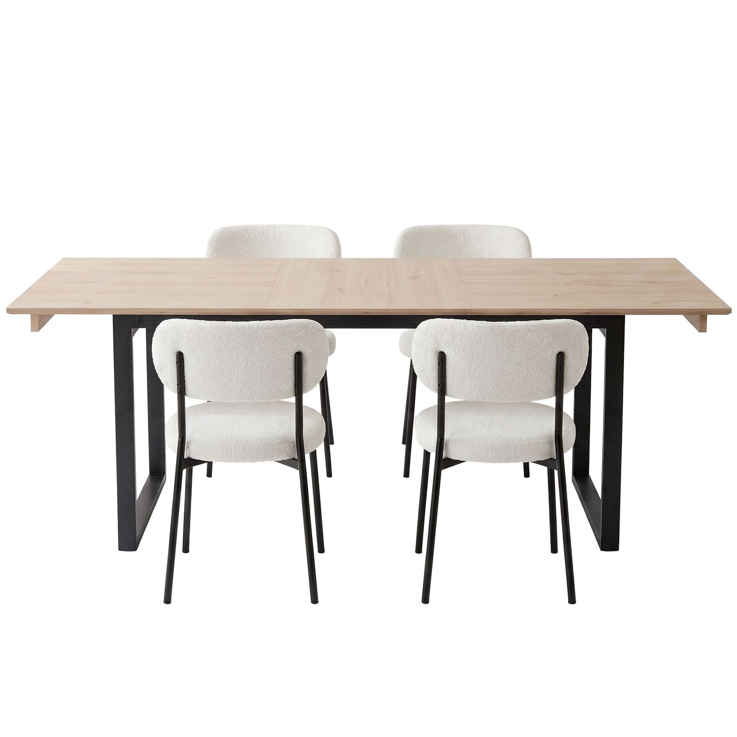 5-Piece Breno White Dining Table & Chair Set 200cm Extendable Table Sherpa