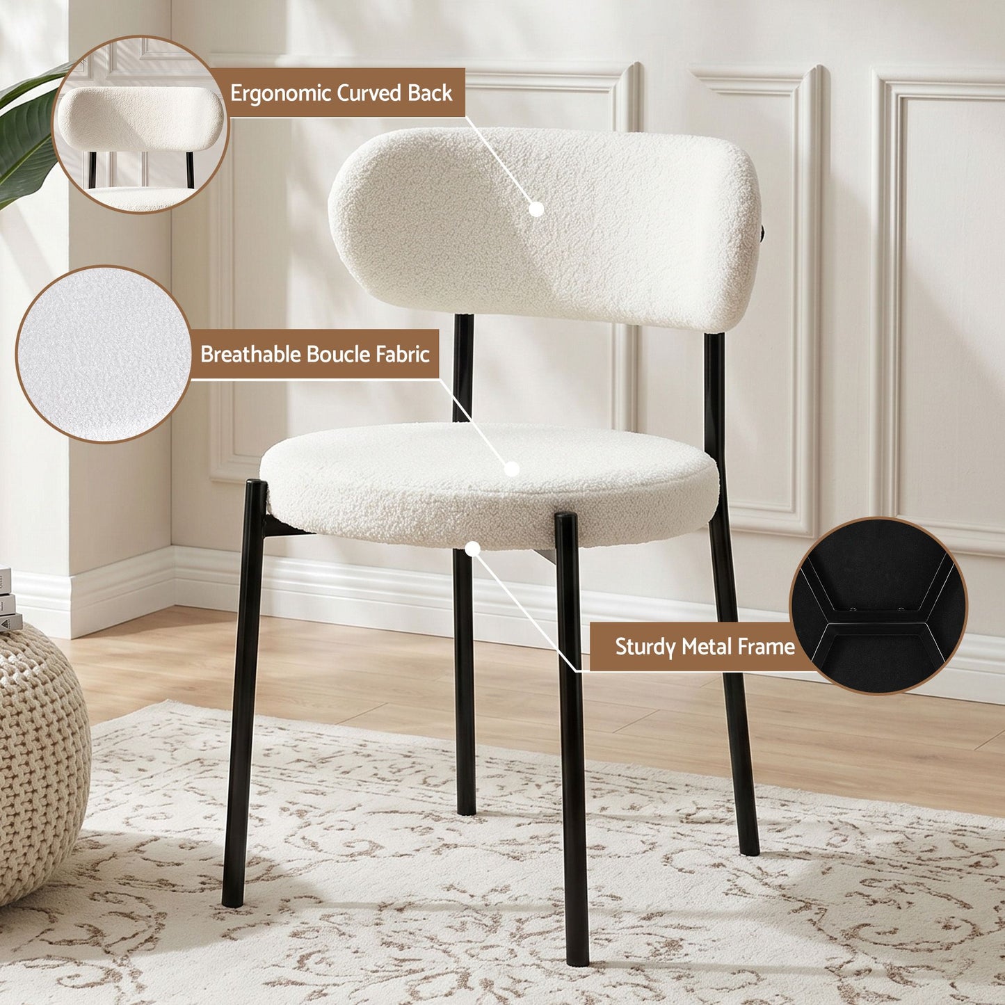 5-Piece Breno White Dining Table & Chair Set 200cm Extendable Table Sherpa