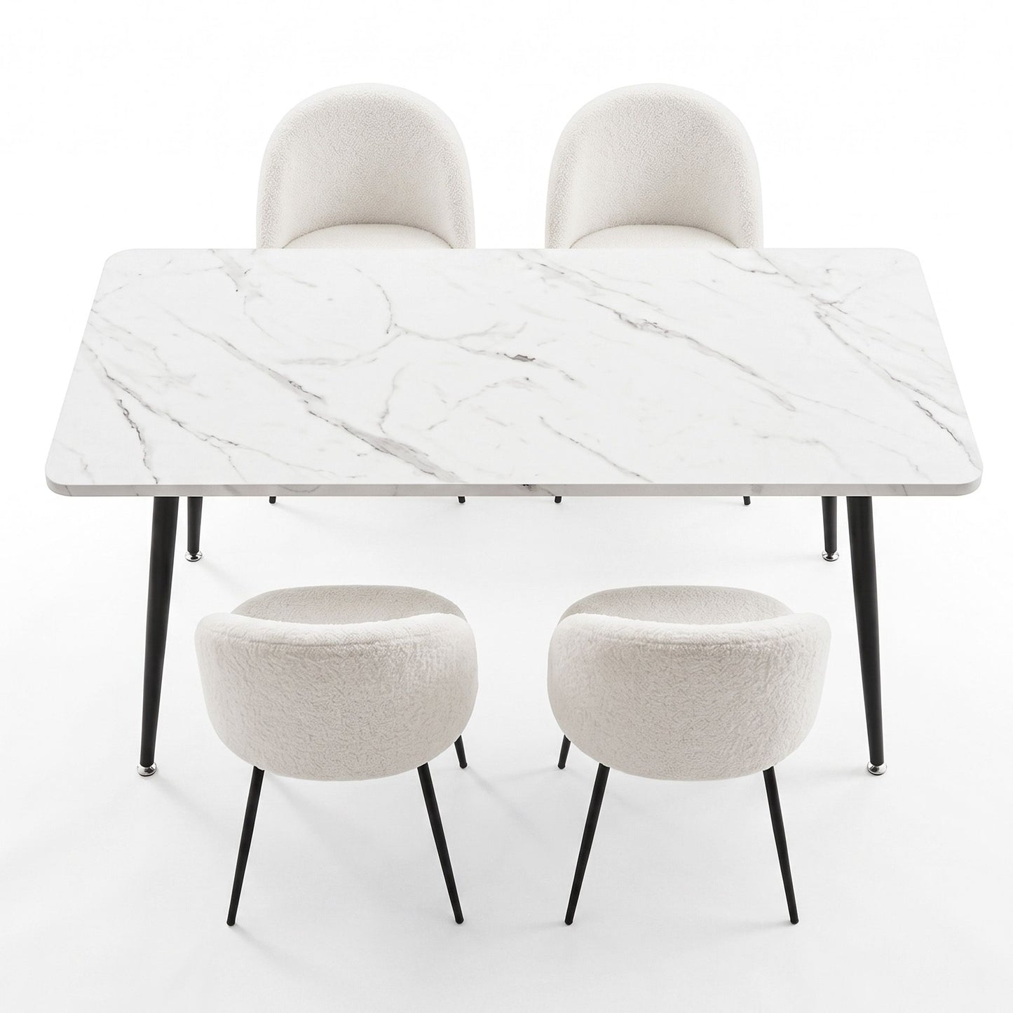 5-Piece Paride White Dining Table & Chair Set Marble Style