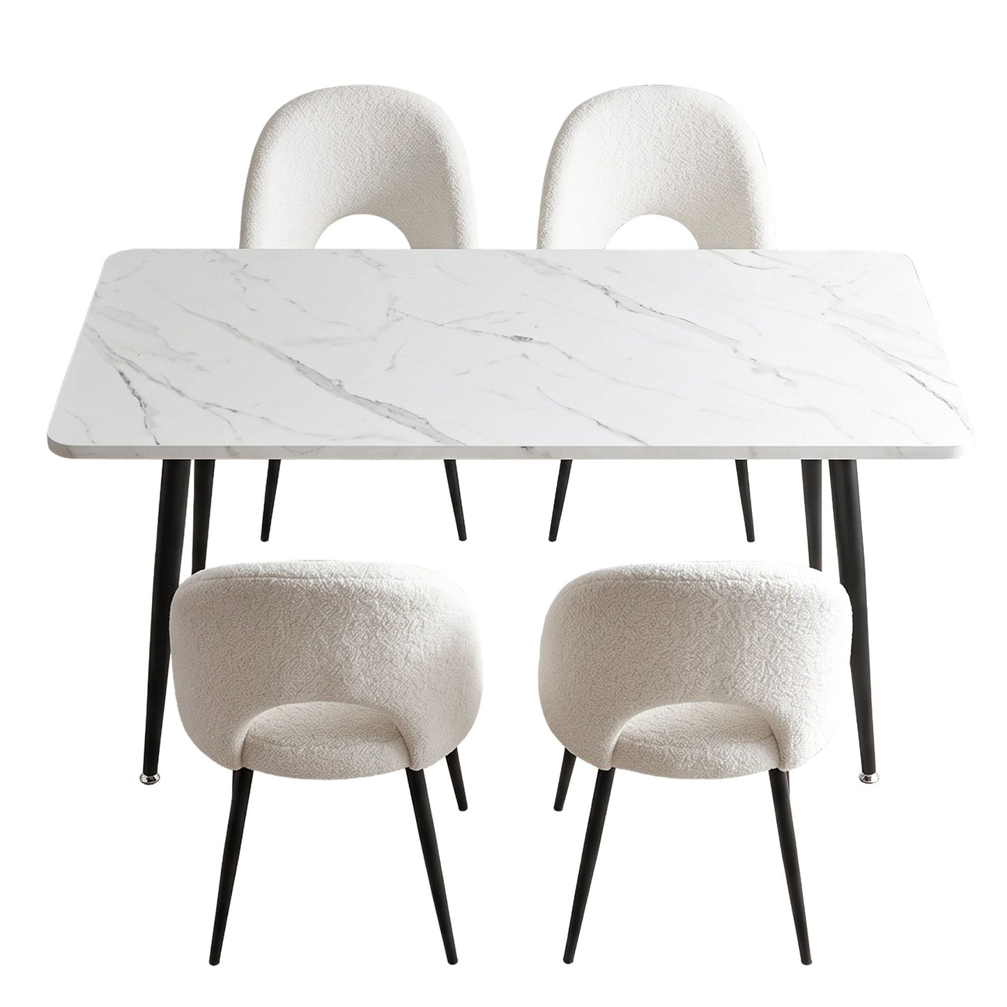 5-Piece Elpid White Dining Table & Chair Set Kitchen Furniture Marble