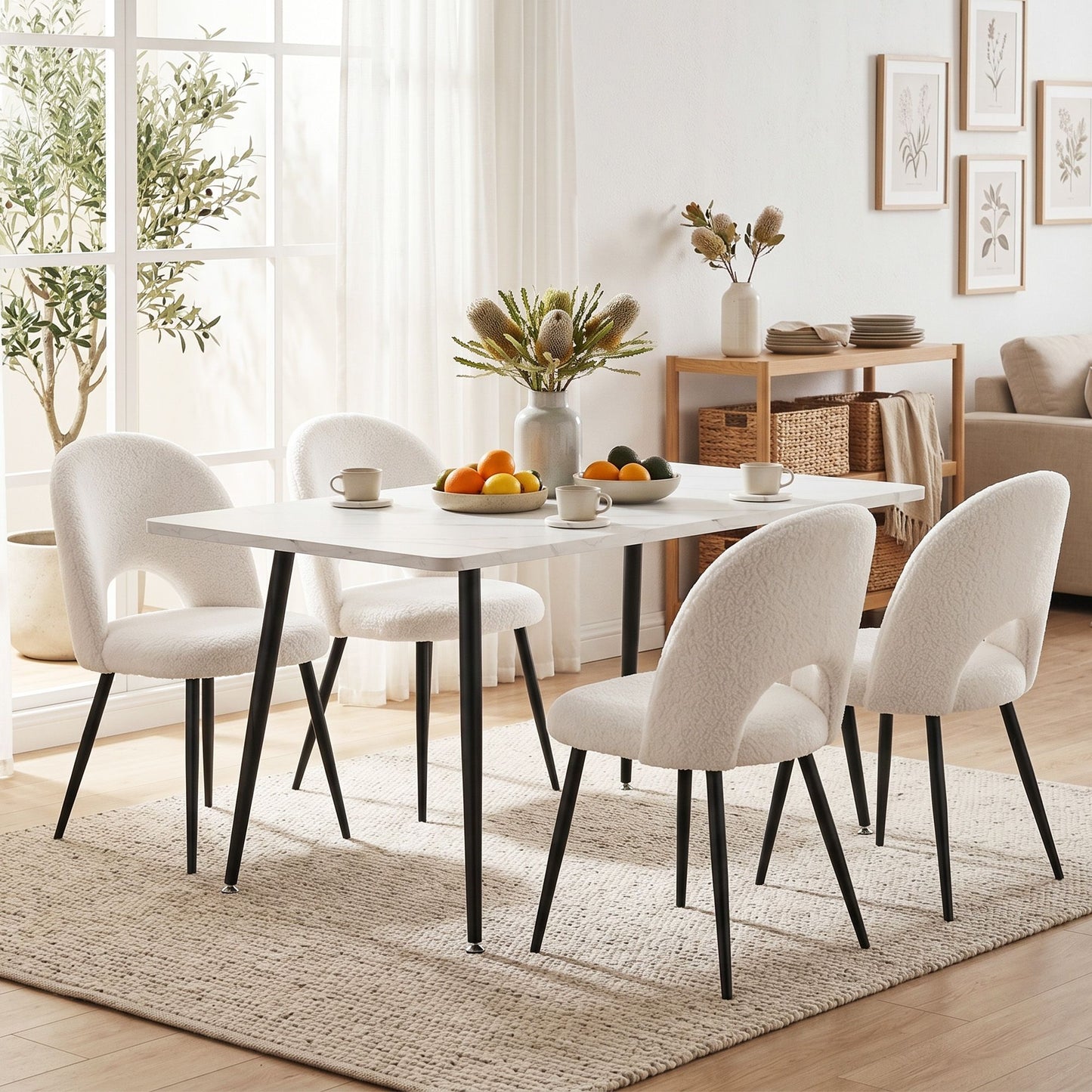 5-Piece Elpid White Dining Table & Chair Set Kitchen Furniture Marble