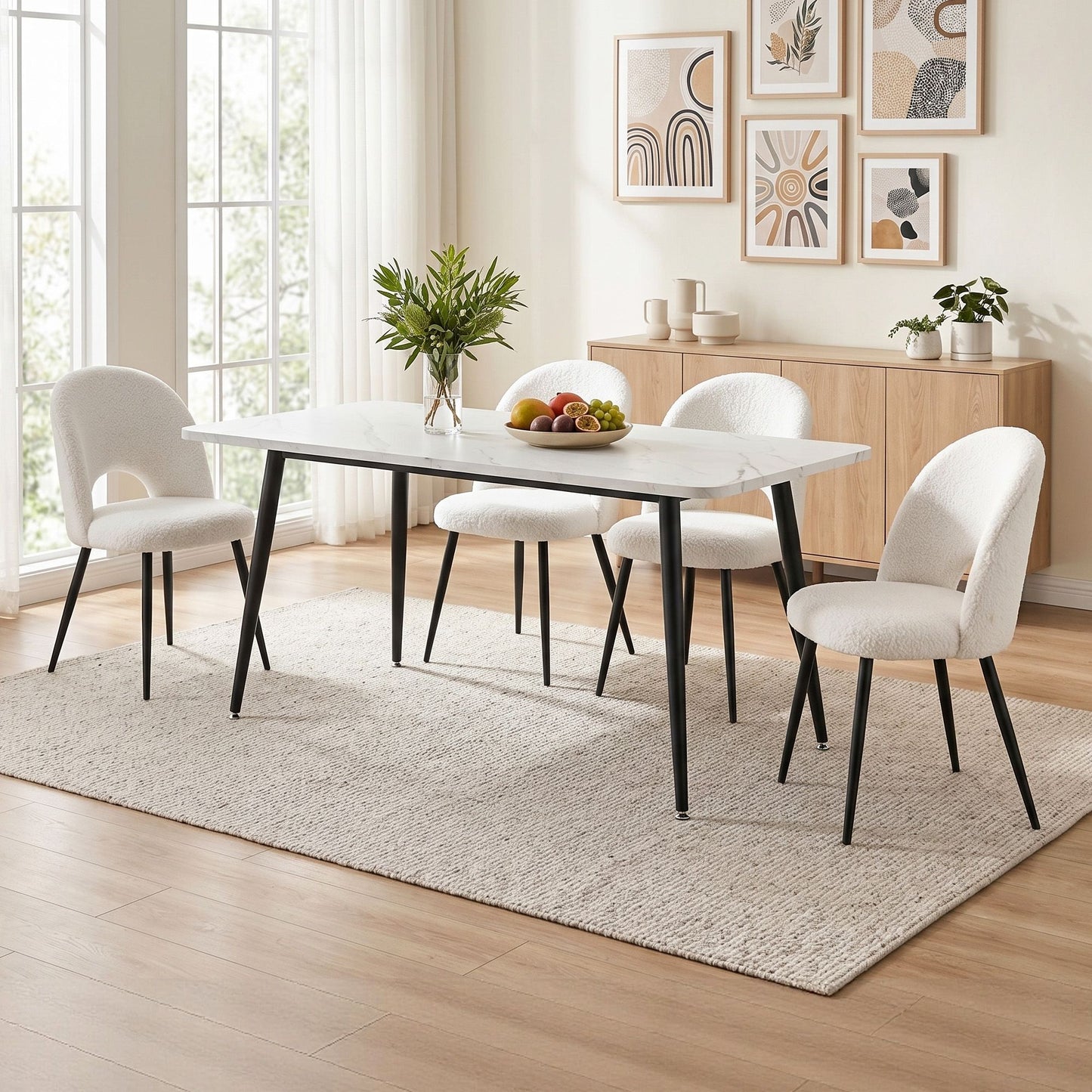 5-Piece Elpid White Dining Table & Chair Set Kitchen Furniture Marble