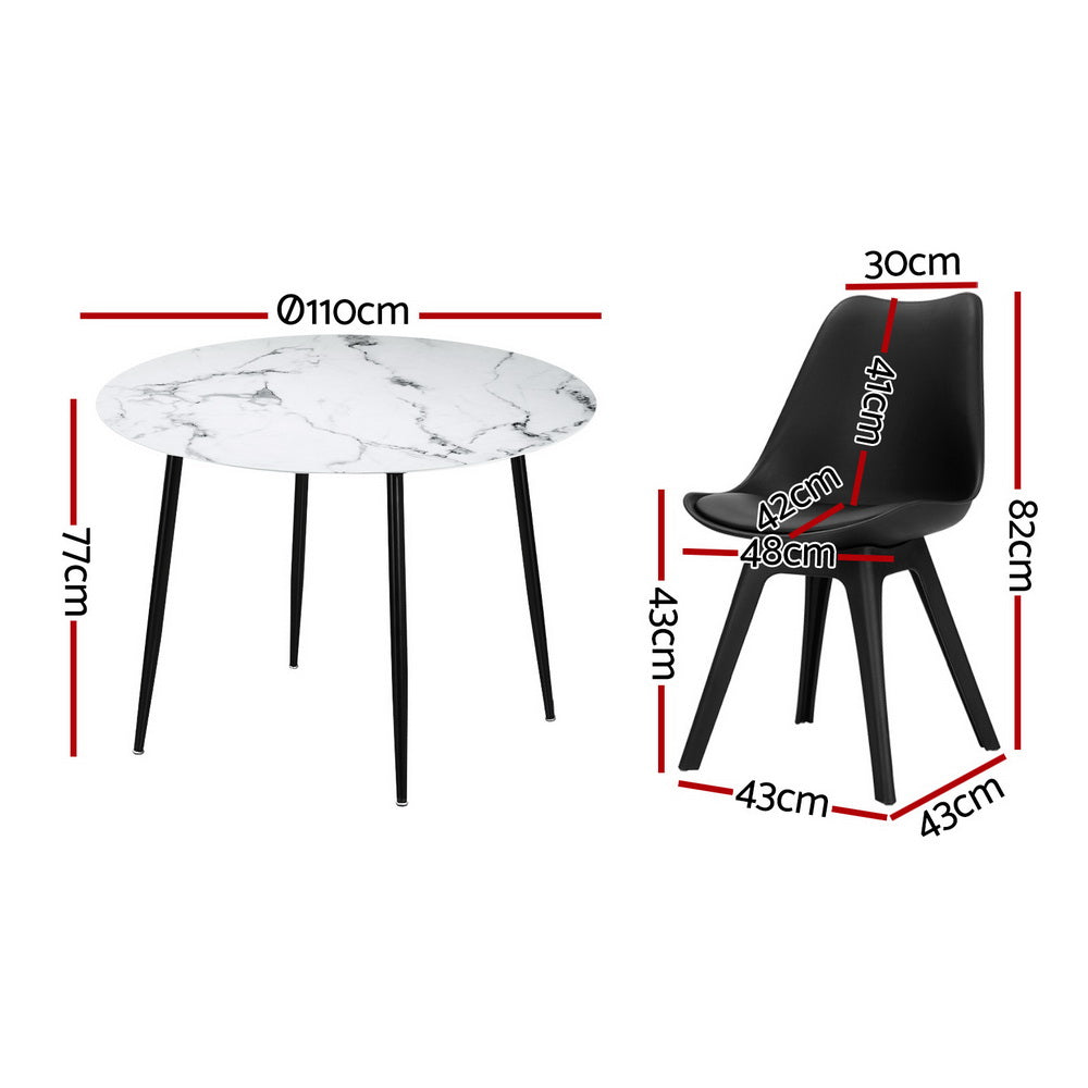 5-Piece Mirko Black Dining Table & Chair Set Marble