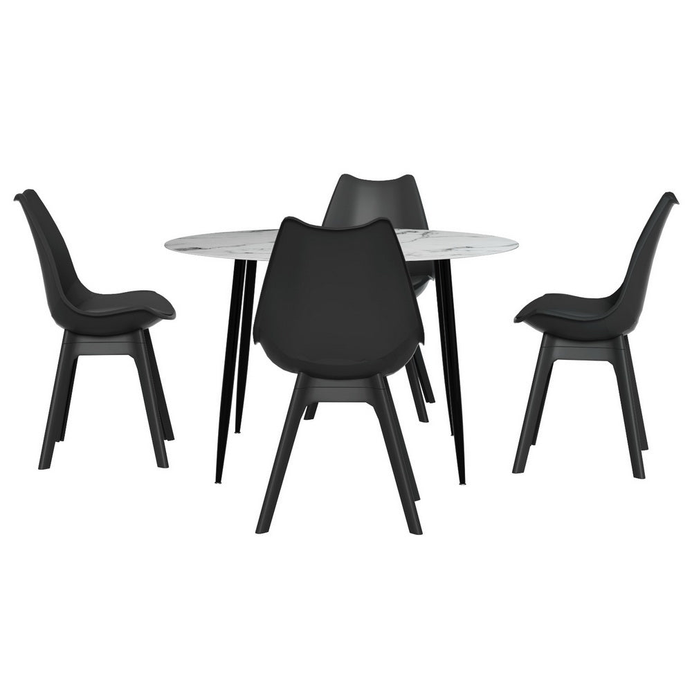 5-Piece Mirko Black Dining Table & Chair Set Marble