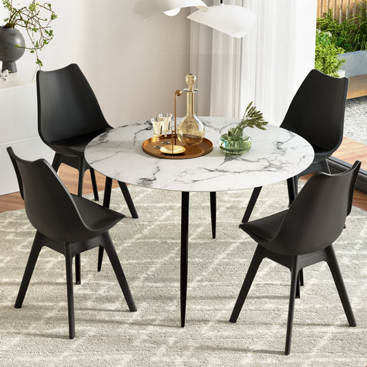 5-Piece Mirko Black Dining Table & Chair Set Marble
