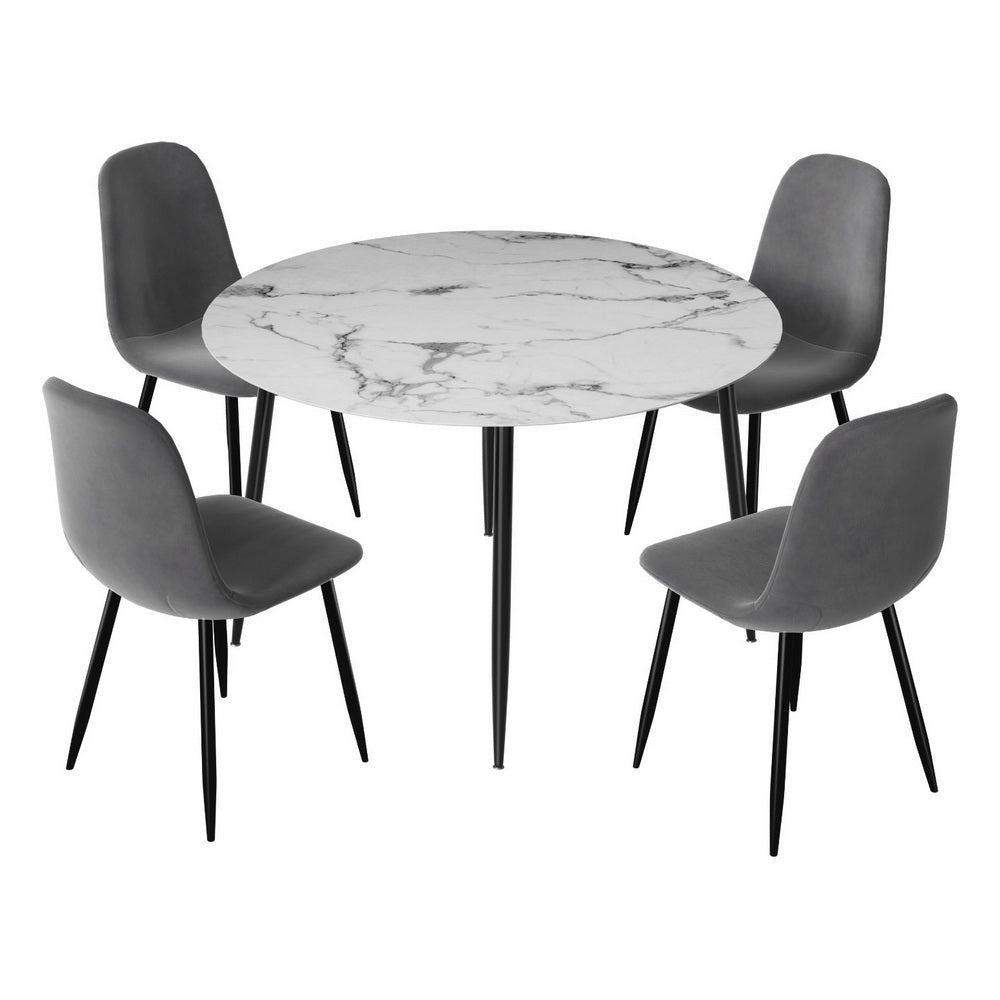 5-Piece Mirko Grey Dining Table & Chair Set Marble