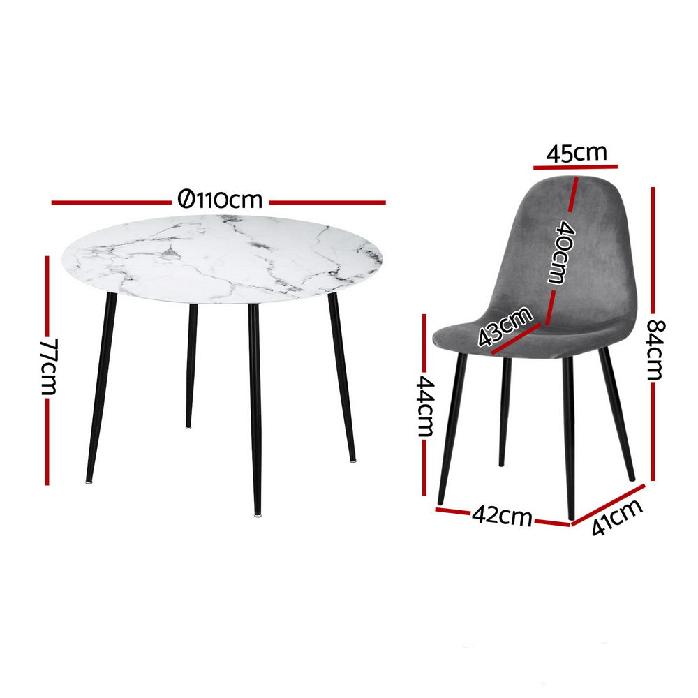 5-Piece Mirko Grey Dining Table & Chair Set Marble