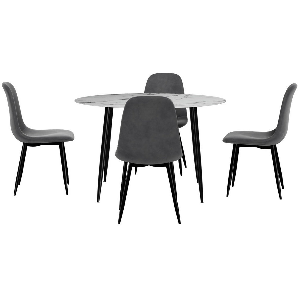 5-Piece Mirko Grey Dining Table & Chair Set Marble