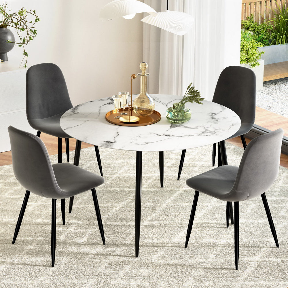 5-Piece Mirko Grey Dining Table & Chair Set Marble