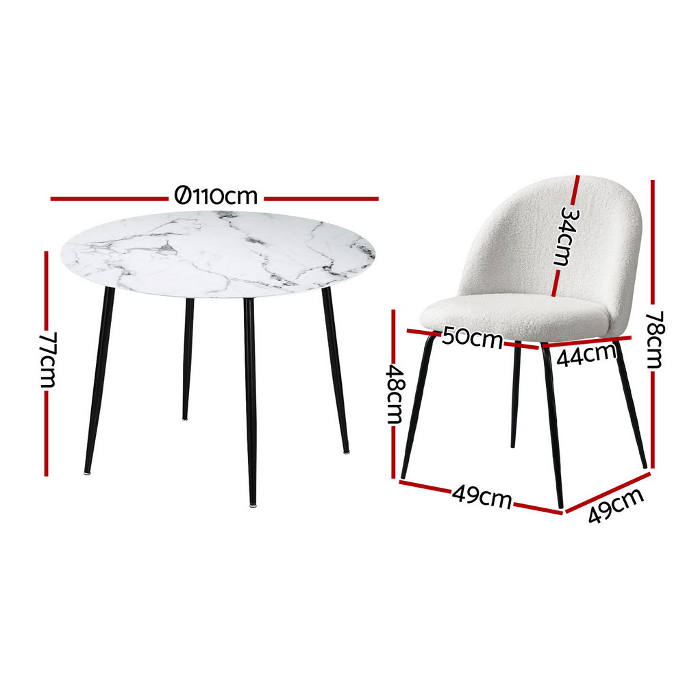 5-Piece Mirko White Dining Table & Chair Set Marble