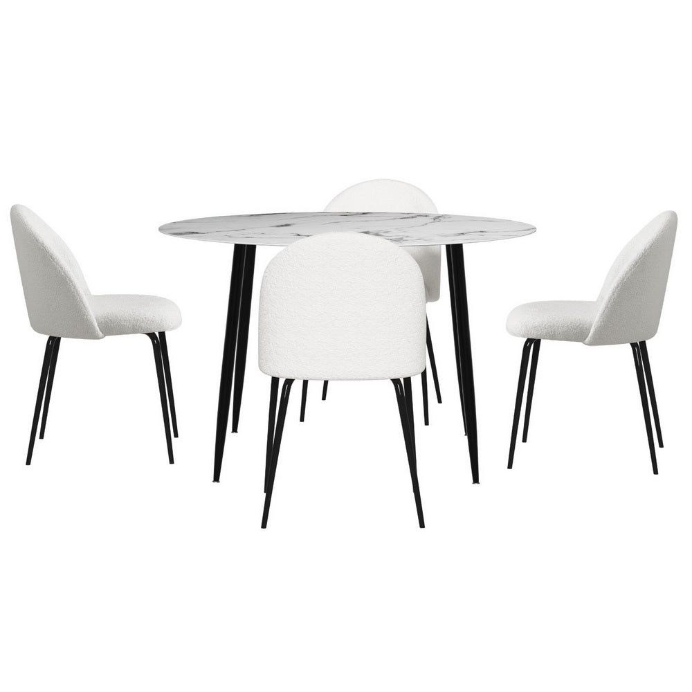 5-Piece Mirko White Dining Table & Chair Set Marble
