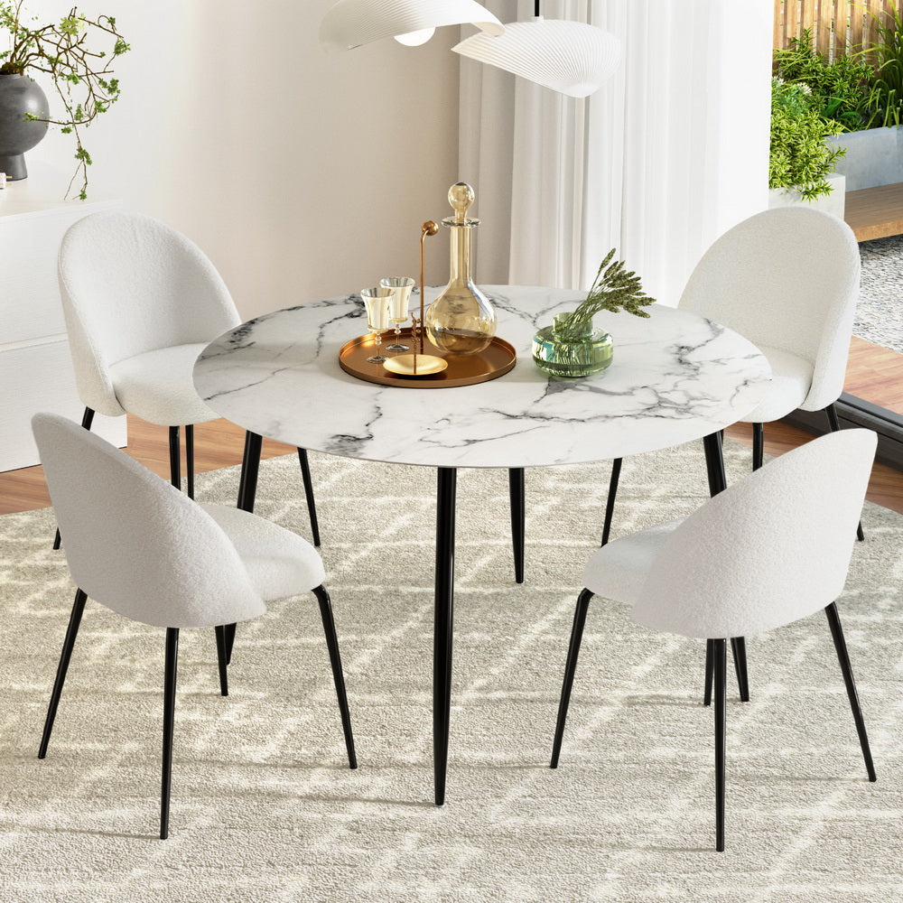 5-Piece Mirko White Dining Table & Chair Set Marble
