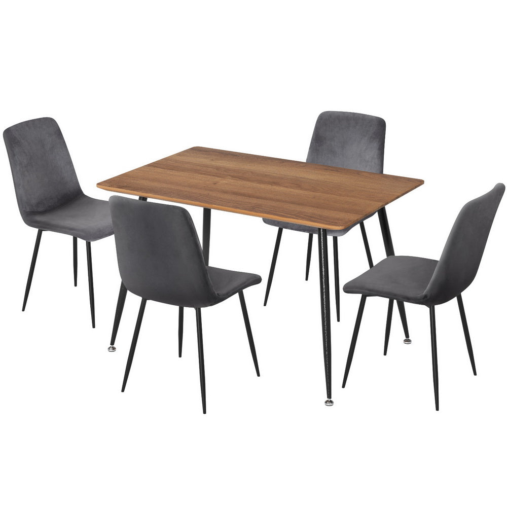 5-Piece Ombra Grey Dining Table & Chair Set Velvet