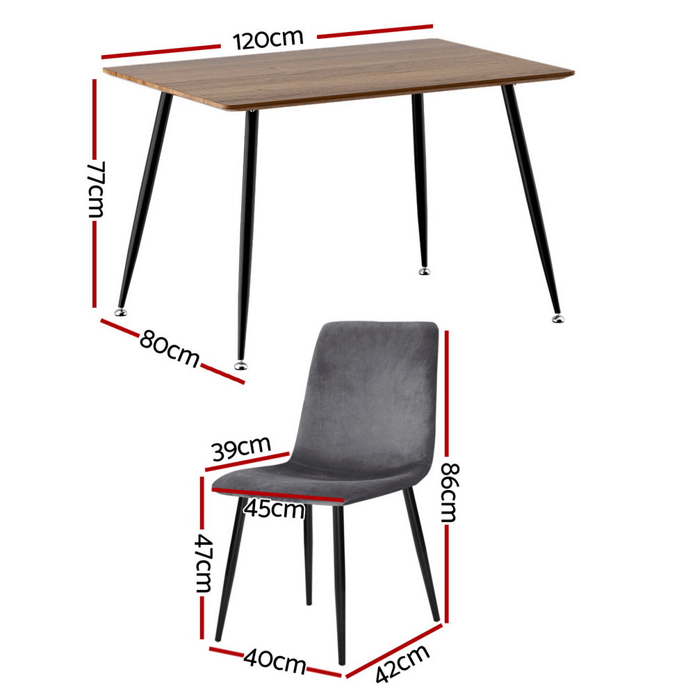 5-Piece Ombra Grey Dining Table & Chair Set Velvet