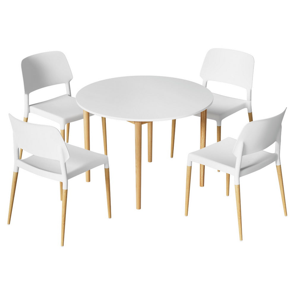 5-Piece Orfeo White Wood Dining Table & Chair Set