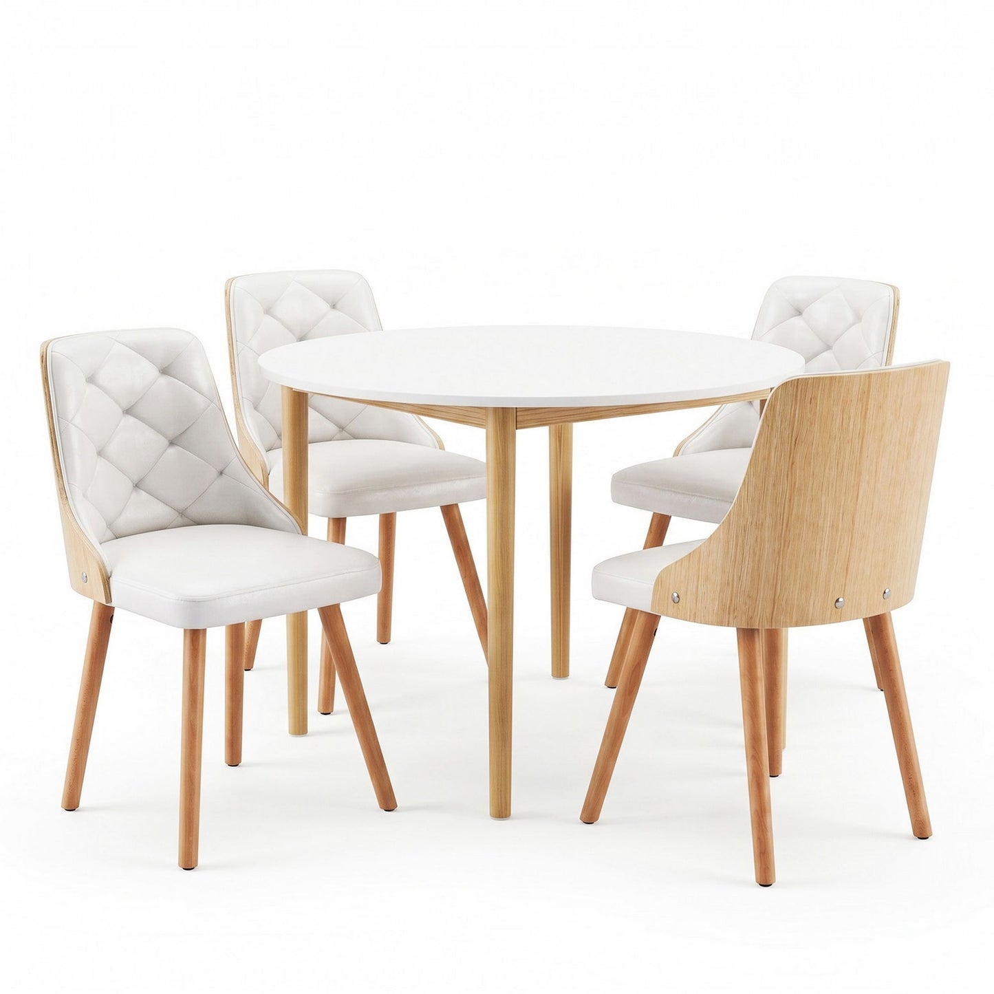 5-Piece Valdo White Dining Table & Chair Set PU Leather Seater