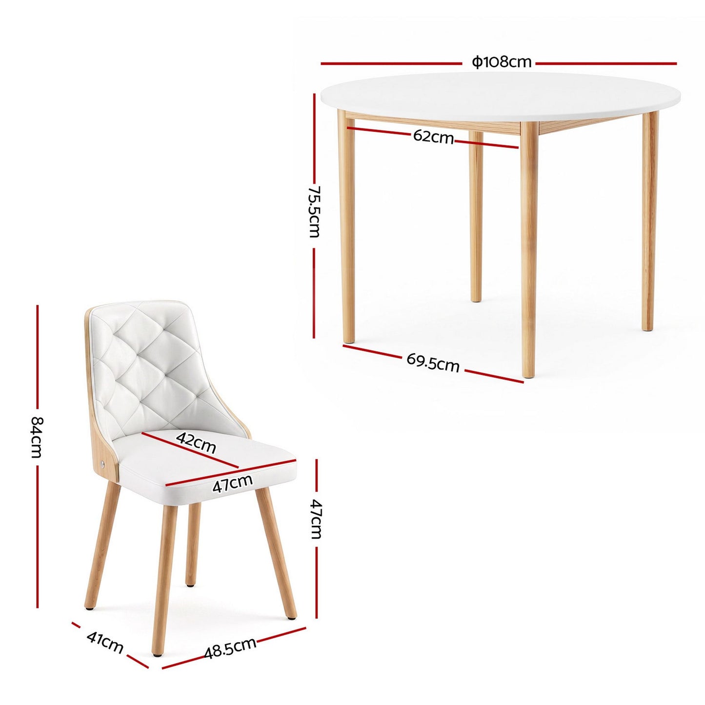 5-Piece Valdo White Dining Table & Chair Set PU Leather Seater