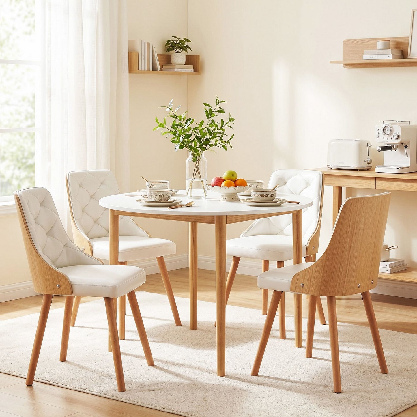 5-Piece Valdo White Dining Table & Chair Set PU Leather Seater