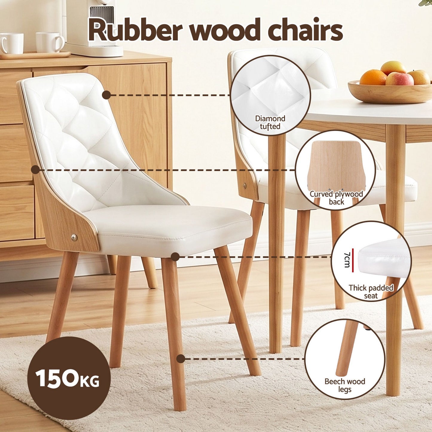 5-Piece Valdo White Dining Table & Chair Set PU Leather Seater