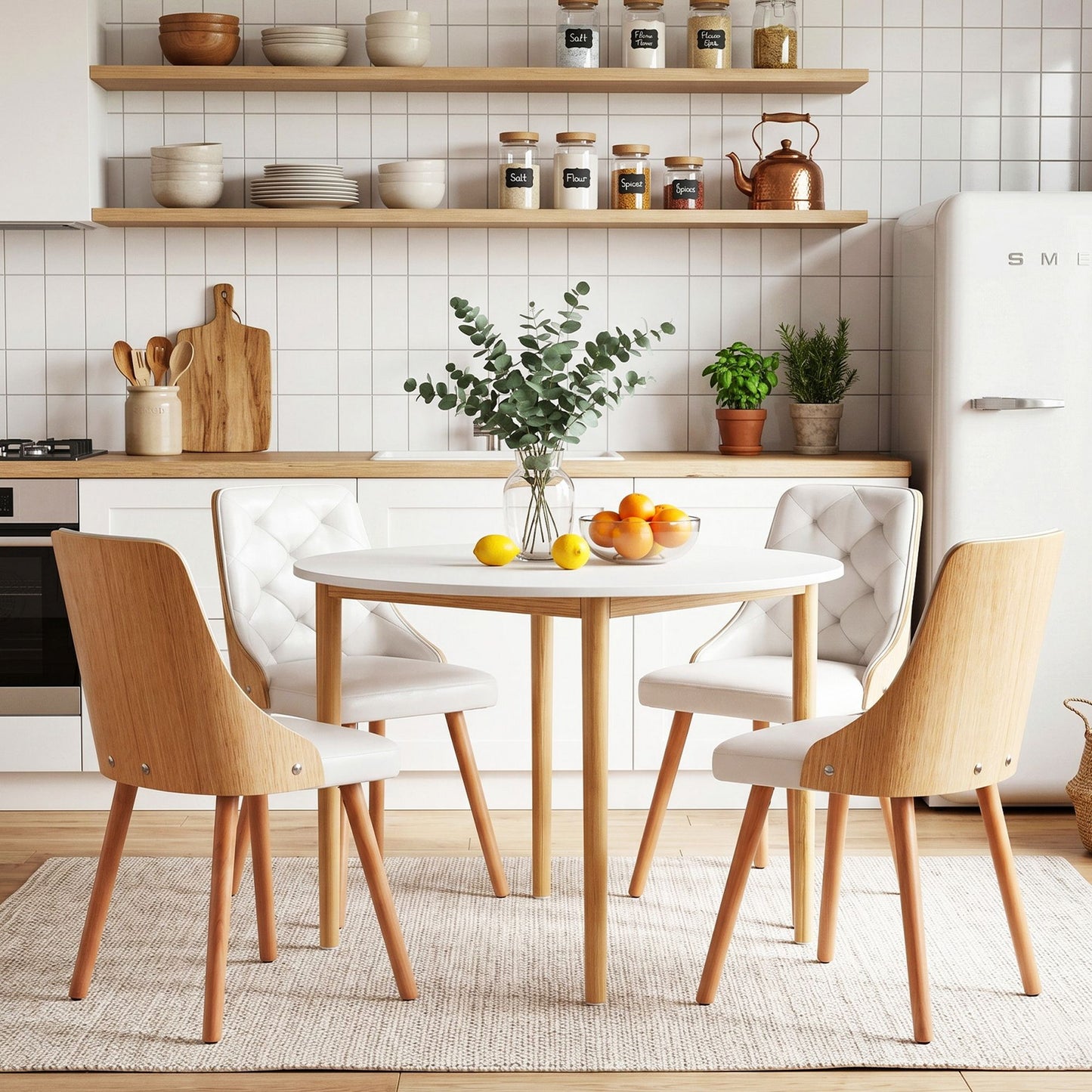 5-Piece Valdo White Dining Table & Chair Set PU Leather Seater
