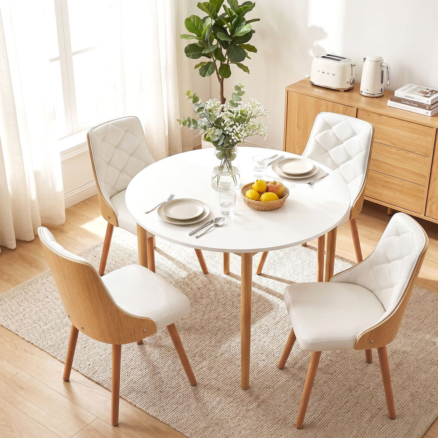 5-Piece Valdo White Dining Table & Chair Set PU Leather Seater