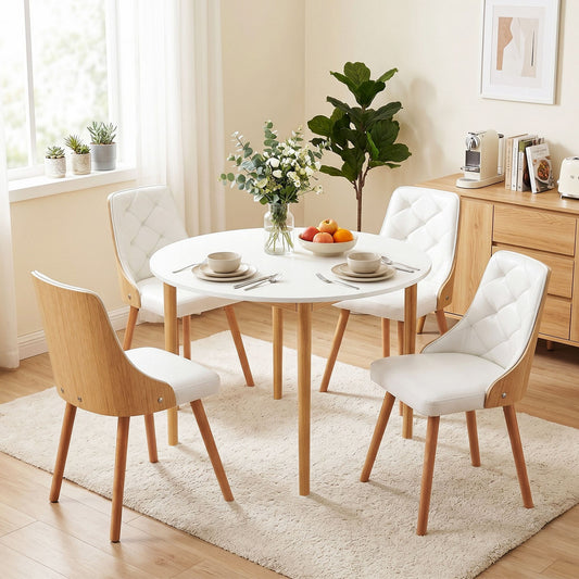 5-Piece Valdo White Dining Table & Chair Set PU Leather Seater