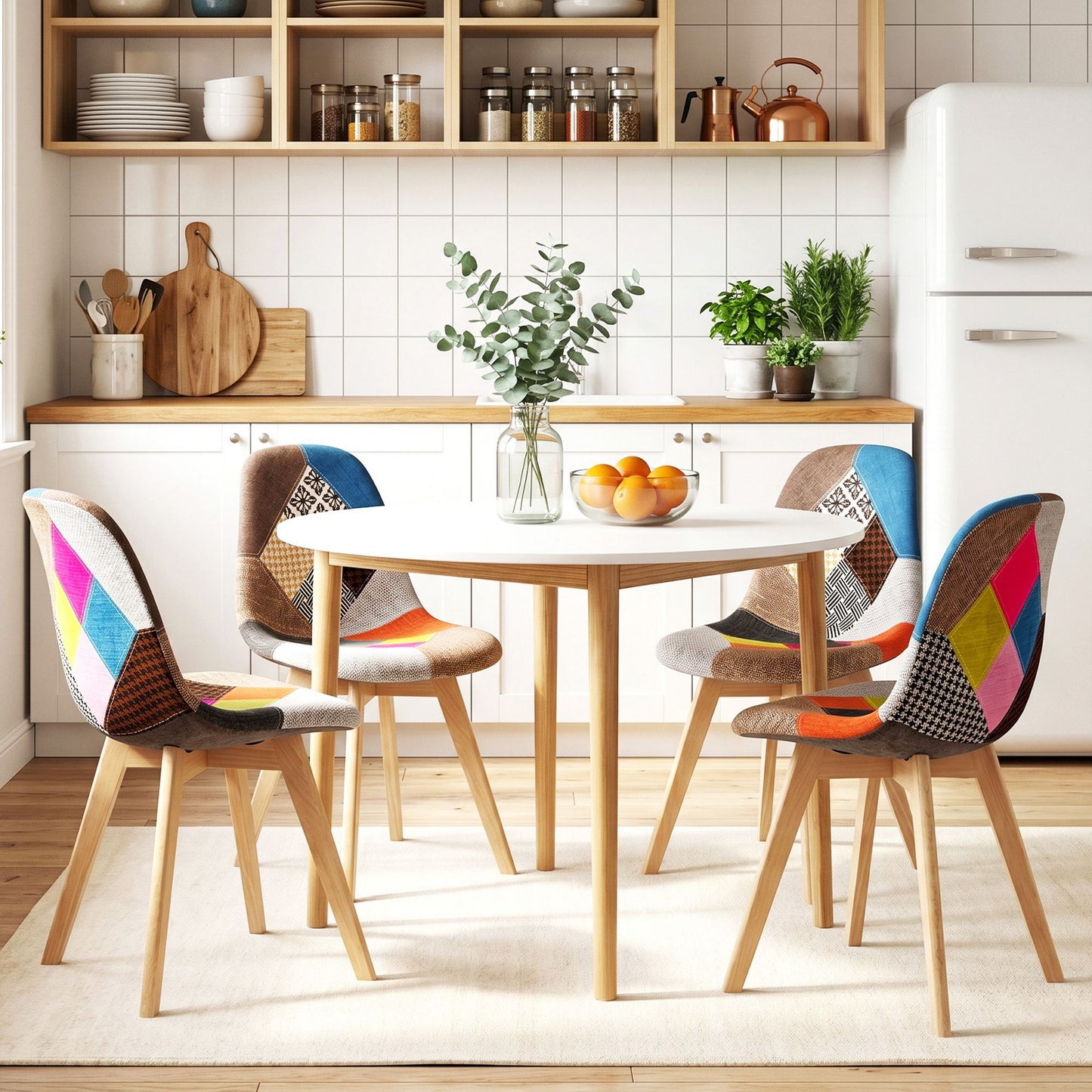 5-Piece Zefir White Dining Table & Chair Set Eiffel Chairs
