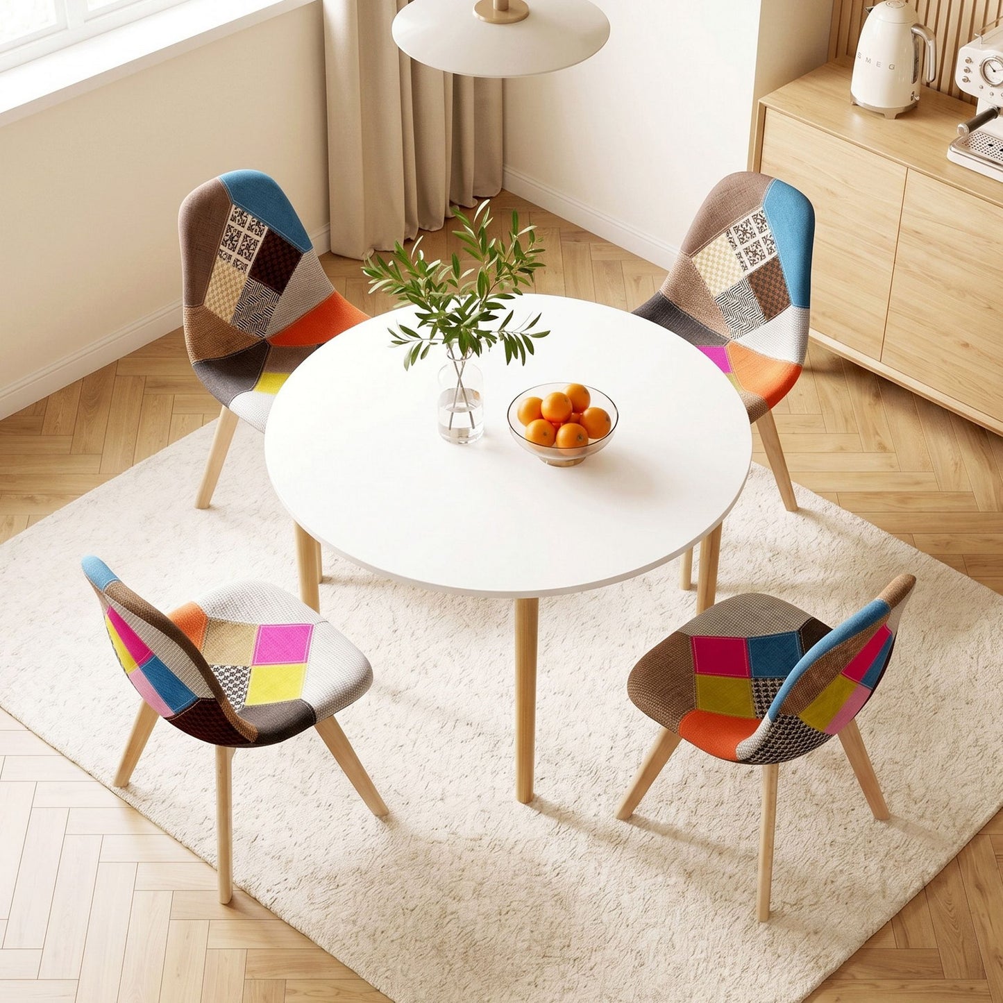 5-Piece Zefir White Dining Table & Chair Set Eiffel Chairs