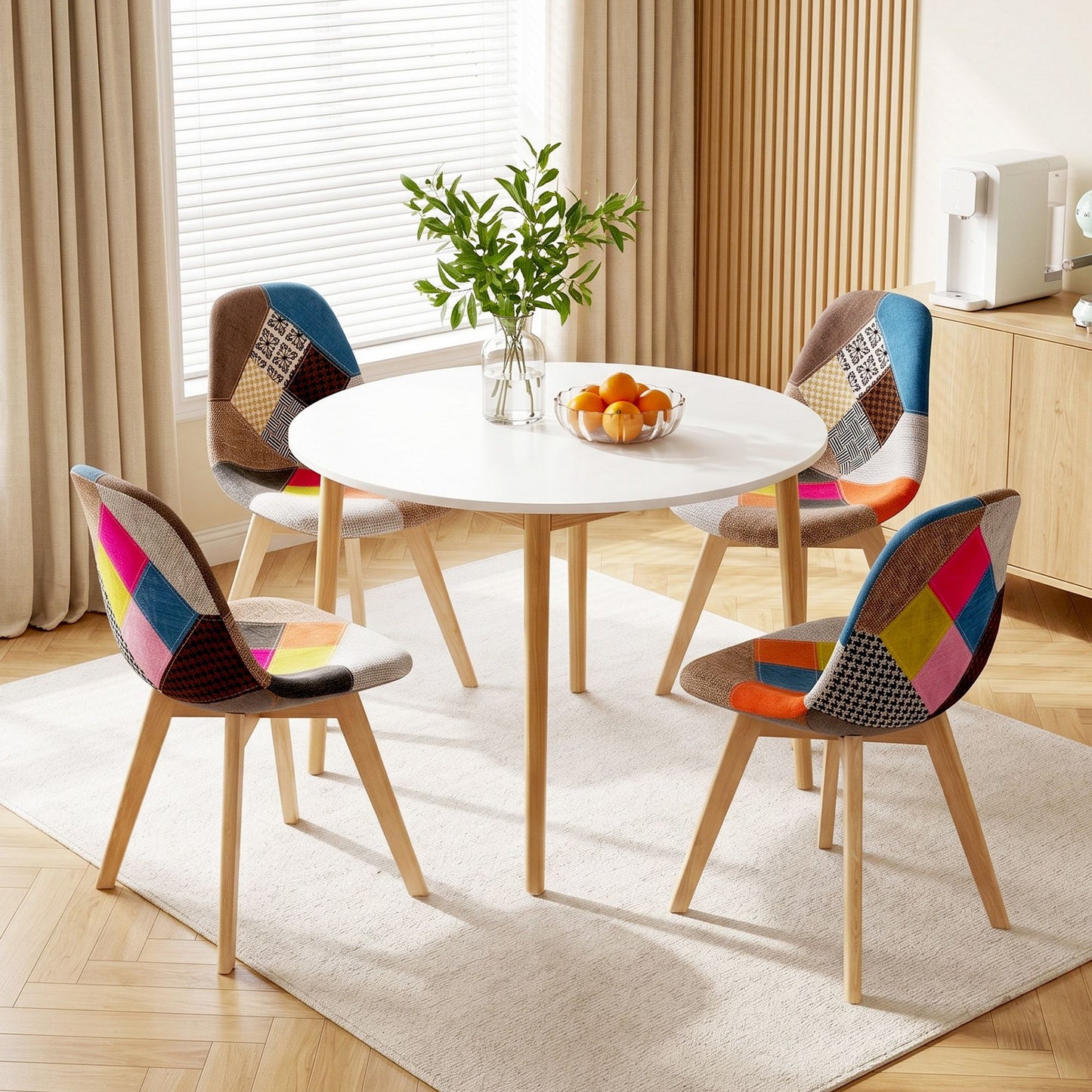 5-Piece Zefir White Dining Table & Chair Set Eiffel Chairs