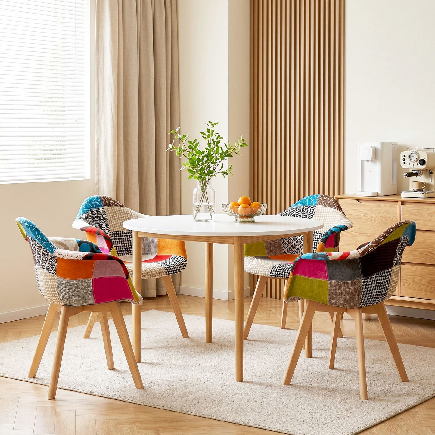 5-Piece Eddie Dining Table & Chair Set Mid Century - White