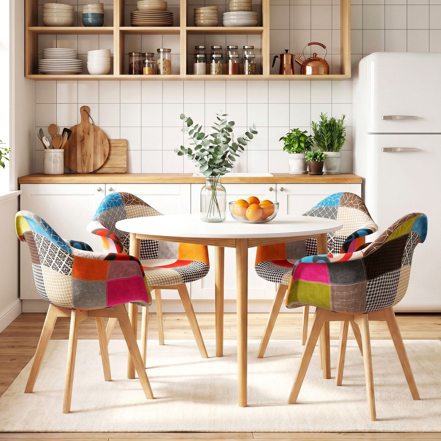 5-Piece Eddie Dining Table & Chair Set Mid Century - White