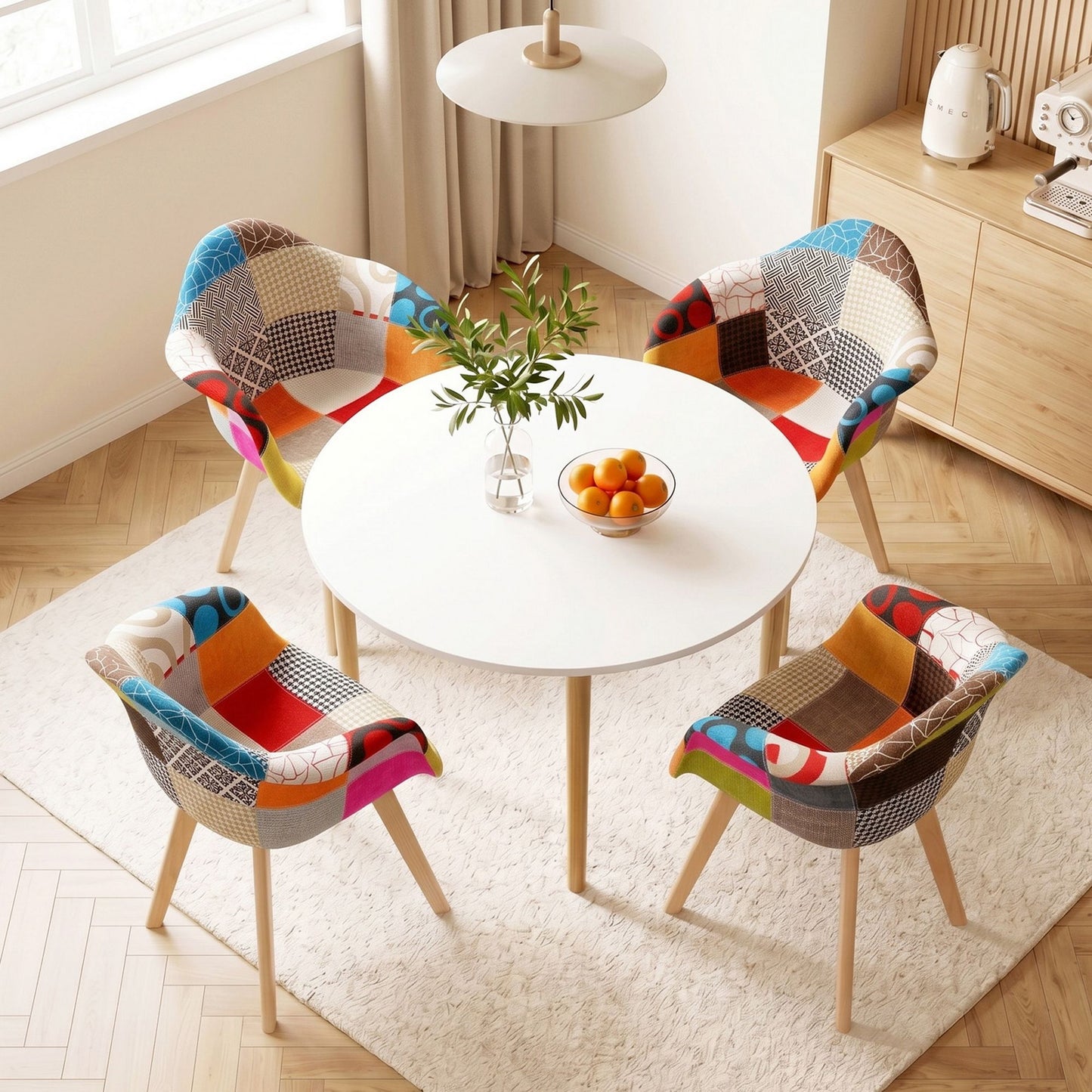 5-Piece Eddie Dining Table & Chair Set Mid Century - White