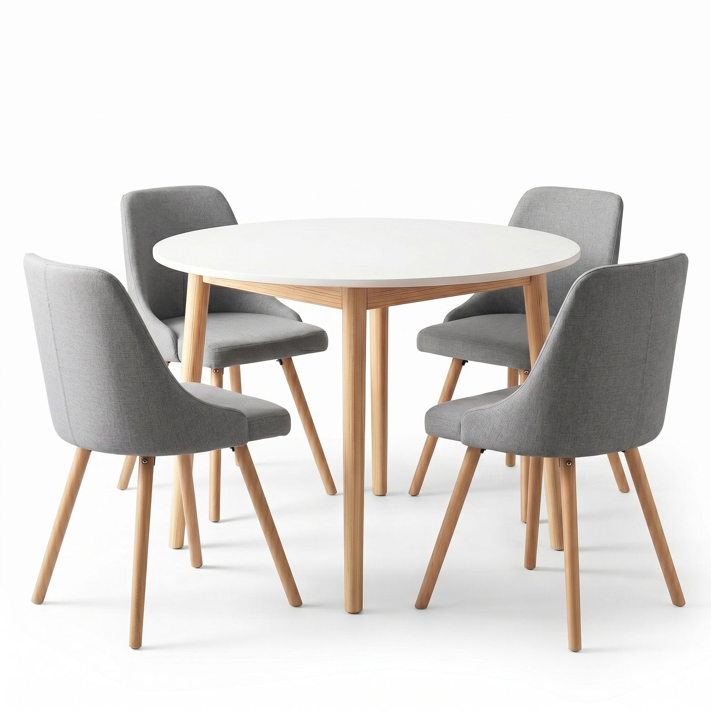 5-Piece Silio White, Natural Wood and Grey Dining Table & Chair Set Compact Kitchen Furniture