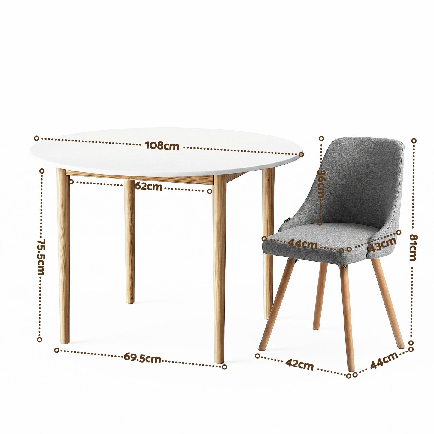 5-Piece Silio White, Natural Wood and Grey Dining Table & Chair Set Compact Kitchen Furniture