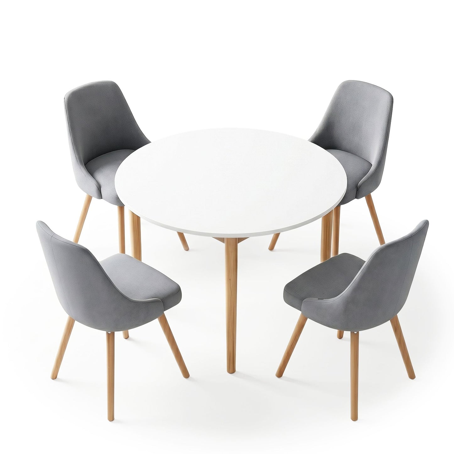 5-Piece Silio White, Natural Wood and Grey Dining Table & Chair Set Compact Kitchen Furniture