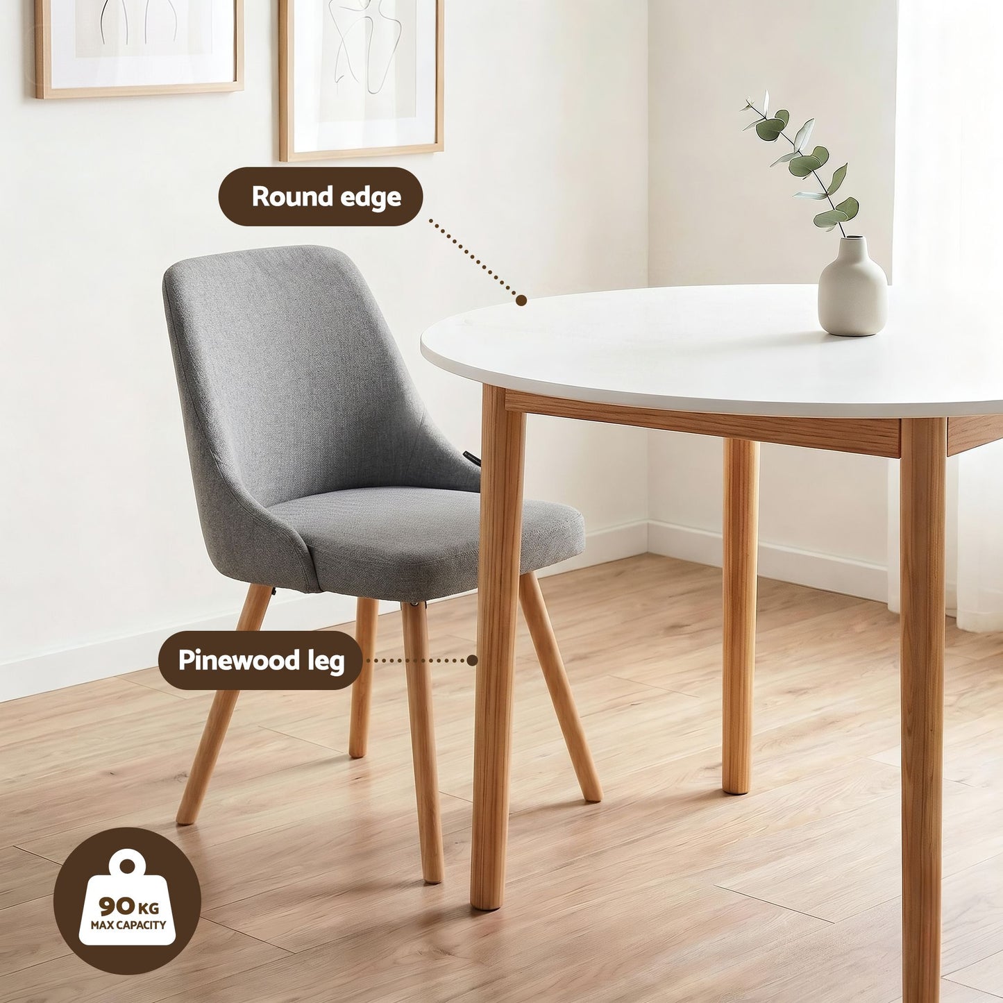 5-Piece Silio White, Natural Wood and Grey Dining Table & Chair Set Compact Kitchen Furniture