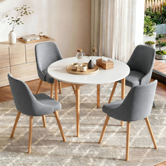 5-Piece Silio White, Natural Wood and Grey Dining Table & Chair Set Compact Kitchen Furniture