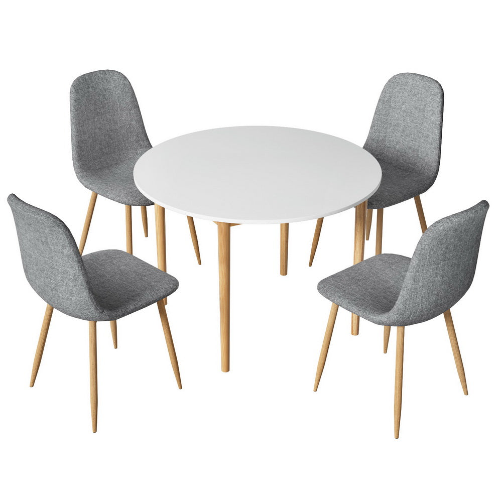 5-Piece Savio White Grey Dining Table & Chair Set