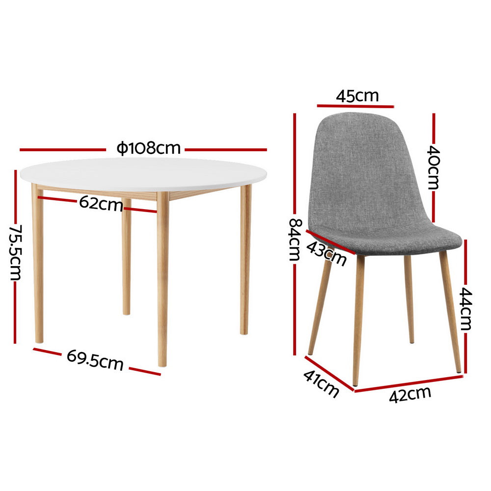 5-Piece Savio White Grey Dining Table & Chair Set