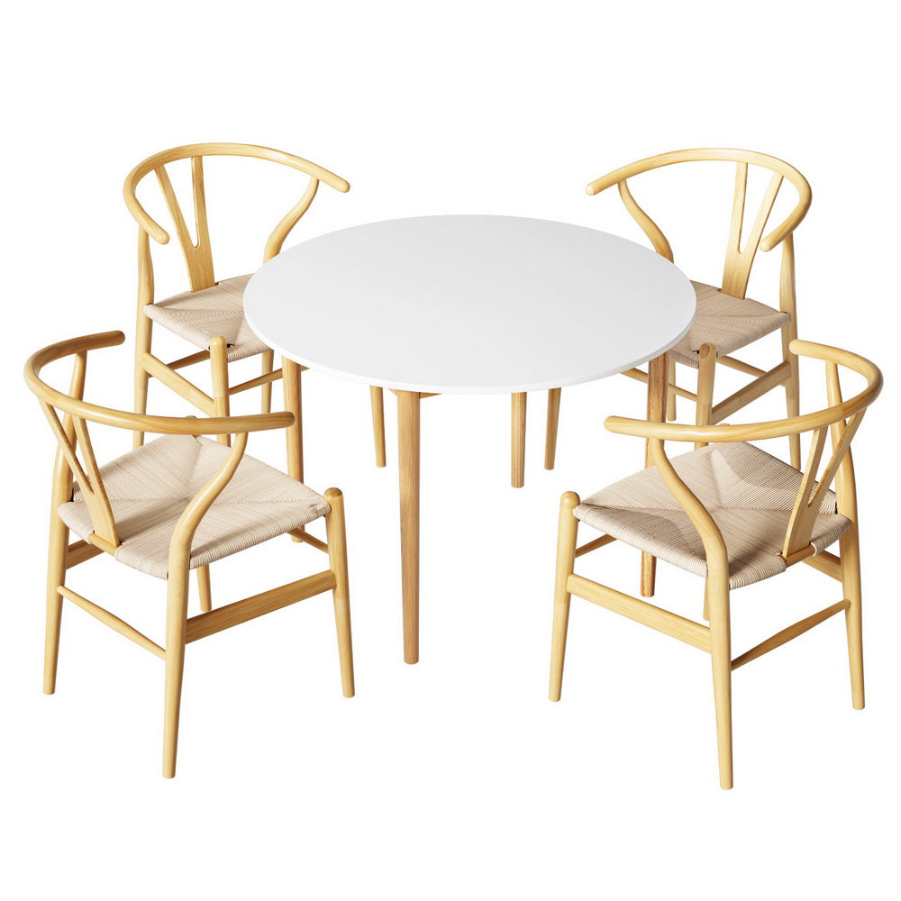 5-Piece Loris Wood Dining Table & Chair Set Wishbone
