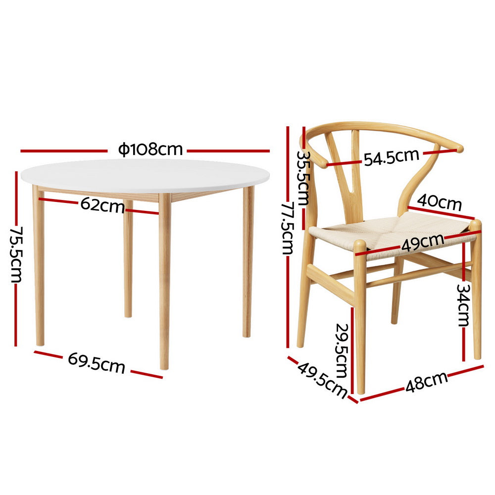 5-Piece Loris Wood Dining Table & Chair Set Wishbone