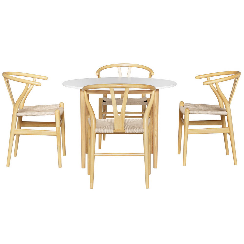 5-Piece Loris Wood Dining Table & Chair Set Wishbone